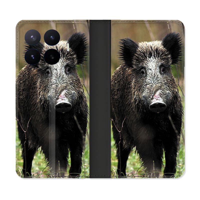 Housse Cuir Portefeuille Pour Xiaomi 17T Chasse Sanglier bois