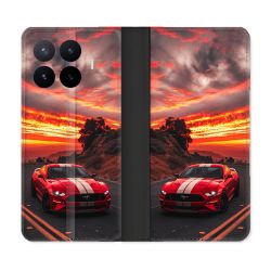Housse Cuir Portefeuille Pour Xiaomi 17T Ford Mustang GT500 Rouge