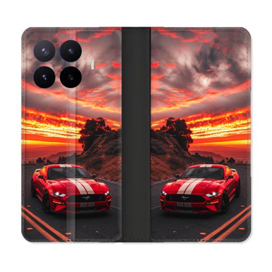 Housse Cuir Portefeuille Pour Xiaomi 17T Ford Mustang GT500 Rouge