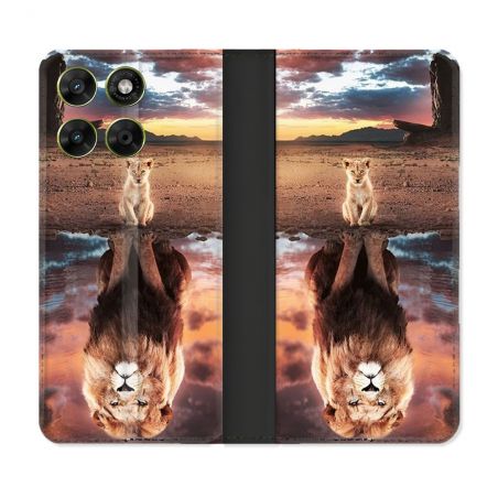 Housse Cuir Portefeuille Pour Motorola Moto G67 / G77 / G87 Animal Lion Reflet