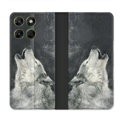 Housse Cuir Portefeuille Pour Motorola Moto G67 / G77 / G87 Animal Loup Hurlement