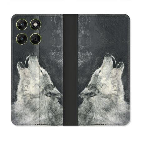 Housse Cuir Portefeuille Pour Motorola Moto G67 / G77 / G87 Animal Loup Hurlement
