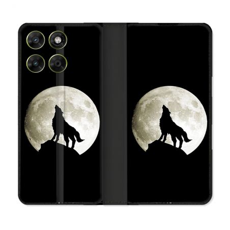 Housse Cuir Portefeuille Pour Motorola Moto G67 / G77 / G87 Animal Loup Noir