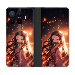 Housse Cuir Portefeuille Pour Xiaomi 17T Manga Demon Slayer Nezuko Rose