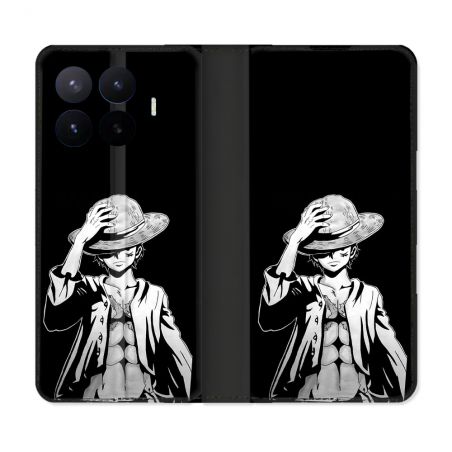 Housse Cuir Portefeuille Pour Xiaomi 17T Manga One Piece Luffy Noir