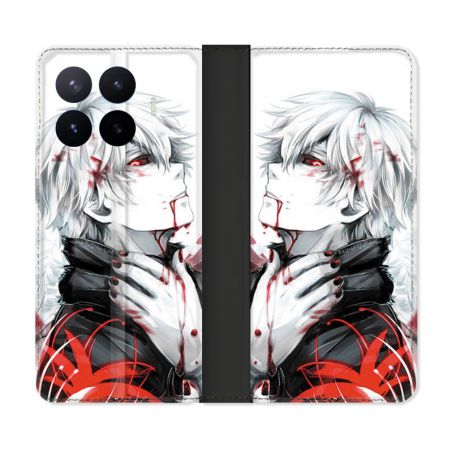 Housse Cuir Portefeuille Pour Xiaomi 17T Manga Tokyo Ghoul Kaneki Blanc