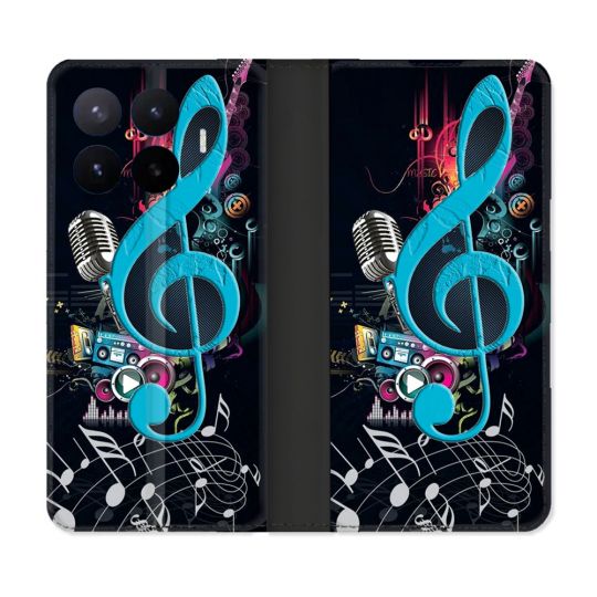 Housse Cuir Portefeuille Pour Xiaomi 17T Musique Cle Sol Bleu