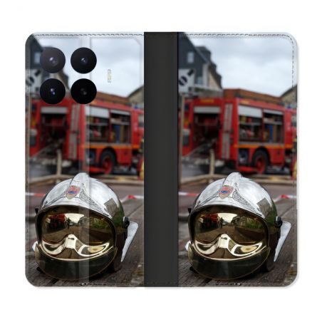 Housse Cuir Portefeuille Pour Xiaomi 17T Pompier Casque Camion