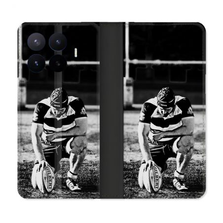 Housse Cuir Portefeuille Pour Xiaomi 17T Sport Rugby Noir Blanc