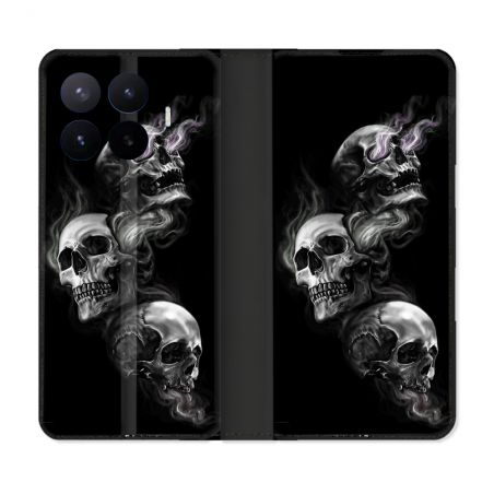 Housse Cuir Portefeuille Pour Xiaomi 17T Tete de Mort Triple