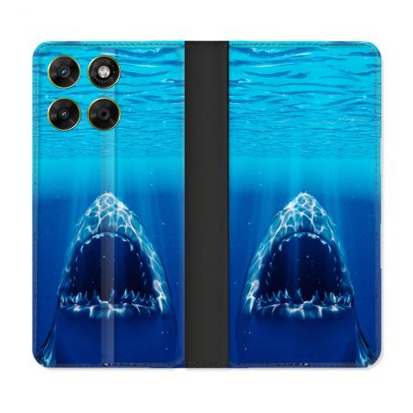 Housse Cuir Portefeuille Pour Motorola Moto G67 / G77 / G87 Animal Requin Dent