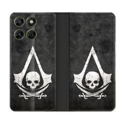 Housse Cuir Portefeuille Pour Motorola Moto G67 / G77 / G87 Assassin Creed Tete Mort