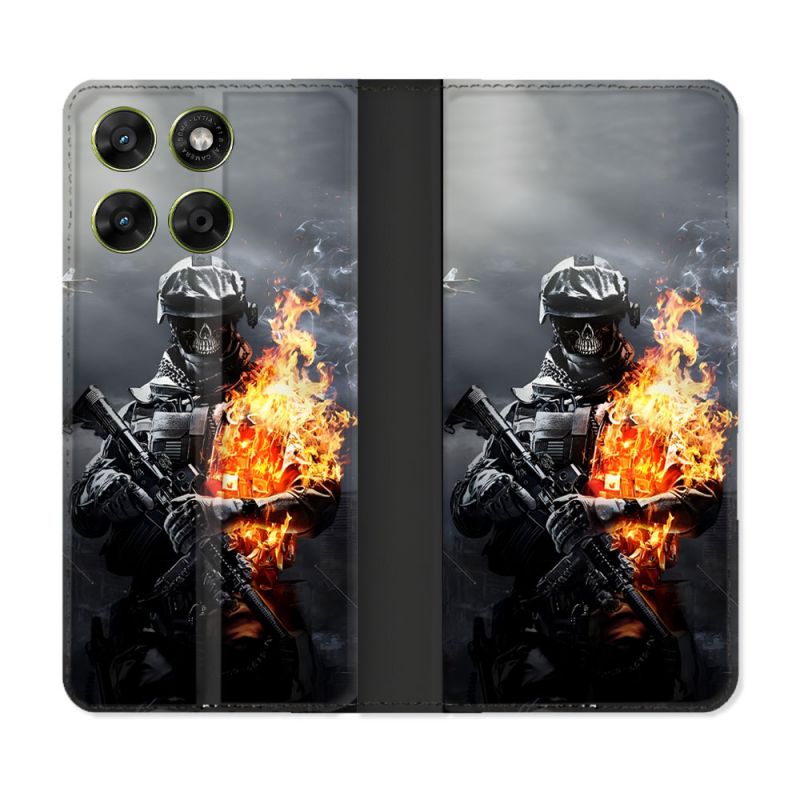 Housse Cuir Portefeuille Pour Motorola Moto G67 / G77 / G87 Call Of Duty Squelette