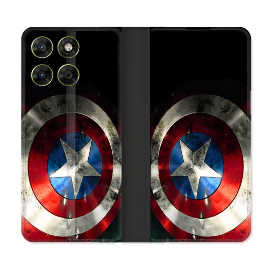 Housse Cuir Portefeuille Pour Motorola Moto G67 / G77 / G87 Captain America Bouclier
