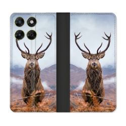Housse Cuir Portefeuille Pour Motorola Moto G67 / G77 / G87 Chasse Chevreuil Montagne