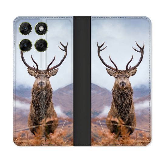 Housse Cuir Portefeuille Pour Motorola Moto G67 / G77 / G87 Chasse Chevreuil Montagne