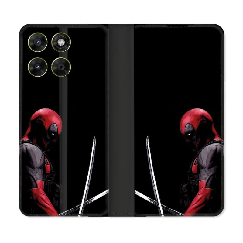 Housse Cuir Portefeuille Pour Motorola Moto G67 / G77 / G87 Deadpool Epee
