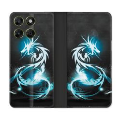 Housse Cuir Portefeuille Pour Motorola Moto G67 / G77 / G87 Fantastique Dragon Bleu