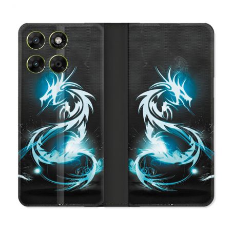 Housse Cuir Portefeuille Pour Motorola Moto G67 / G77 / G87 Fantastique Dragon Bleu