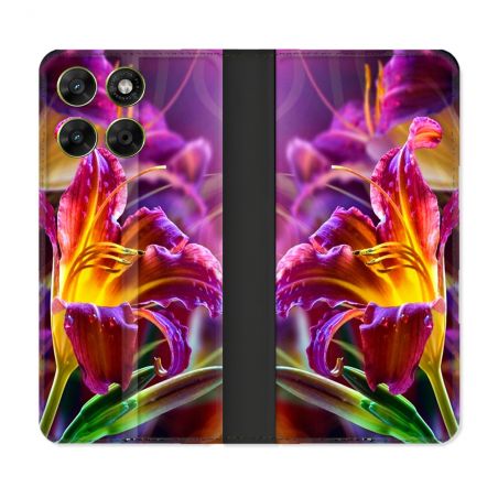 Housse Cuir Portefeuille Pour Motorola Moto G67 / G77 / G87 Fleur Lys Color