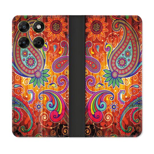 Housse Cuir Portefeuille Pour Motorola Moto G67 / G77 / G87 Fleur Psychedelic