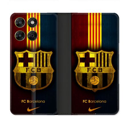 Housse Cuir Portefeuille Pour Motorola Moto G67 / G77 / G87 Foot FC Barcelone Vintage