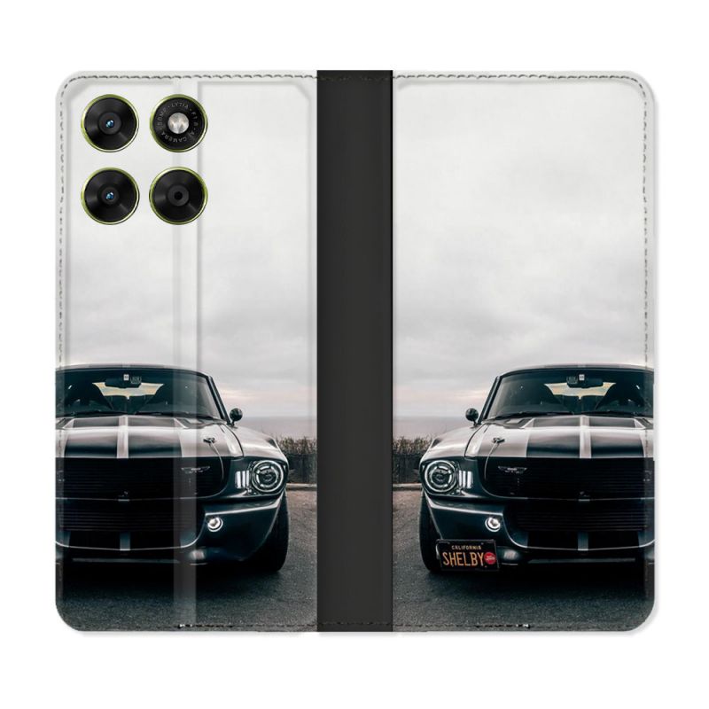 Housse Cuir Portefeuille Pour Motorola Moto G67 / G77 / G87 Ford Mustang GT500 Vintage