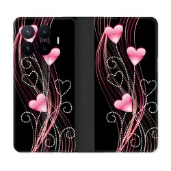Housse Cuir Portefeuille Pour Xiaomi 17T Pro Amour Coeur Rose Montant sur Noir