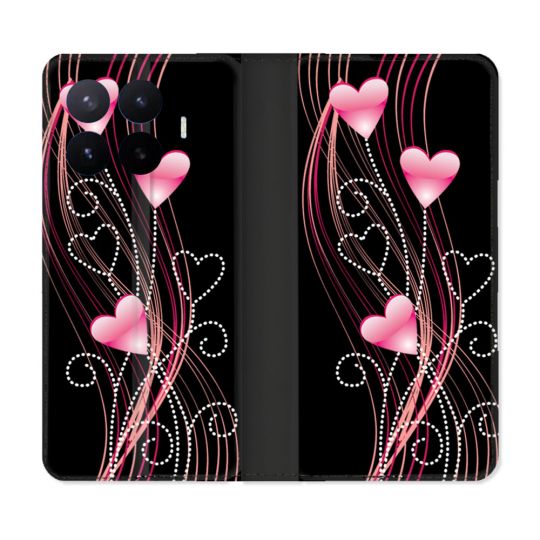 Housse Cuir Portefeuille Pour Xiaomi 17T Pro Amour Coeur Rose Montant sur Noir