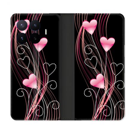 Housse Cuir Portefeuille Pour Xiaomi 17T Pro Amour Coeur Rose Montant sur Noir