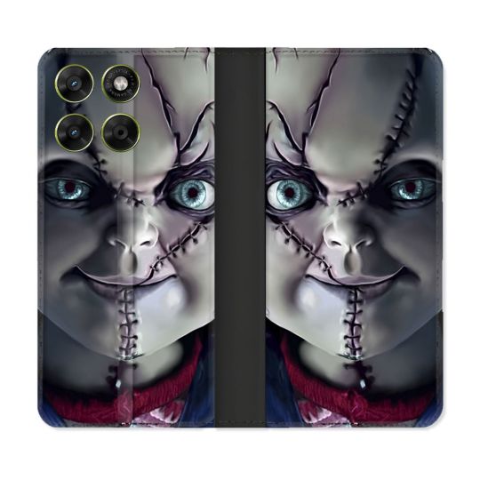 Housse Cuir Portefeuille Pour Motorola Moto G67 / G77 / G87 Horreur Chucky Cicatrice