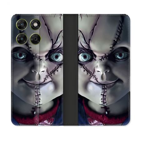 Housse Cuir Portefeuille Pour Motorola Moto G67 / G77 / G87 Horreur Chucky Cicatrice