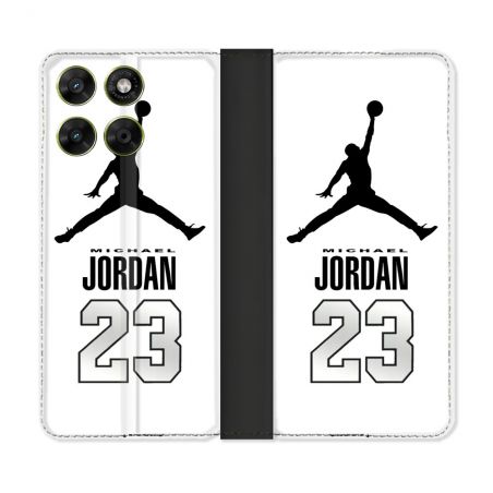 Housse Cuir Portefeuille Pour Motorola Moto G67 / G77 / G87 Jordan 23 Blanc