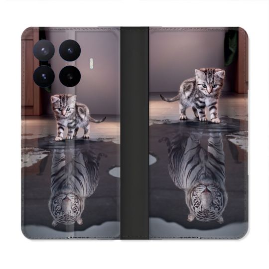 Housse Cuir Portefeuille Pour Xiaomi 17T Pro Animal Chat Reflet