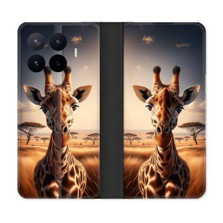 Housse Cuir Portefeuille Pour Xiaomi 17T Pro Animal Girafe Savane