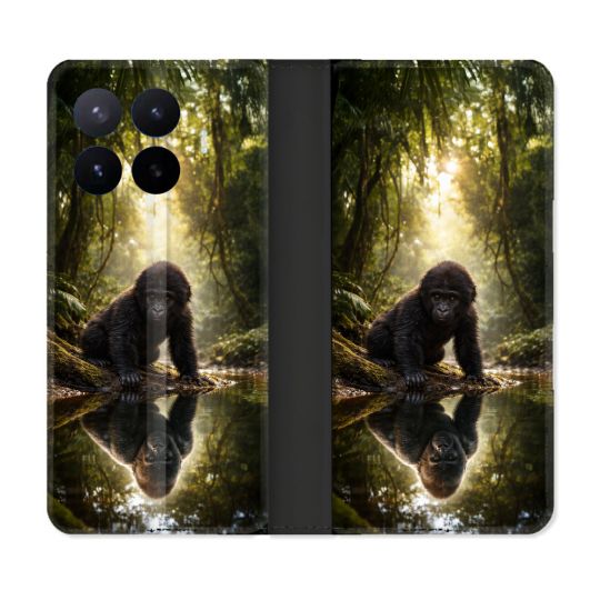 Housse Cuir Portefeuille Pour Xiaomi 17T Pro Animal Gorille Reflet
