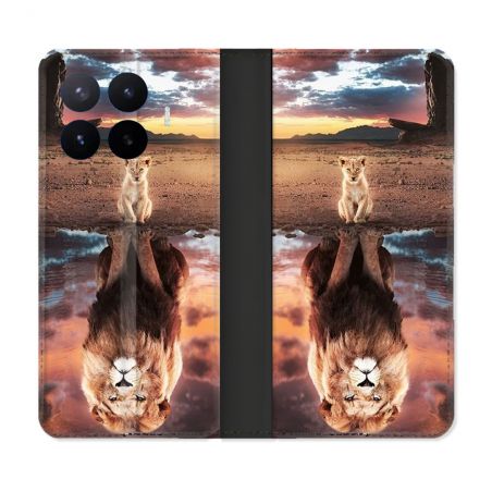 Housse Cuir Portefeuille Pour Xiaomi 17T Pro Animal Lion Reflet