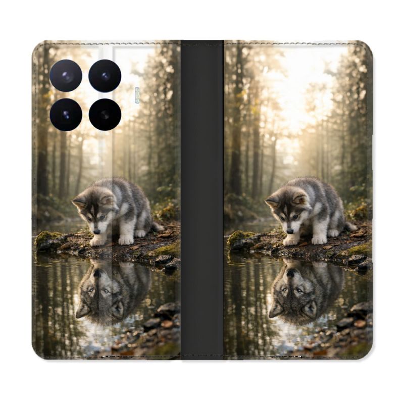 Housse Cuir Portefeuille Pour Xiaomi 17T Pro Animal Loup Reflet