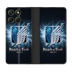 Housse Cuir Portefeuille Pour Motorola Moto G67 / G77 / G87 Manga Attaque Titans Noir