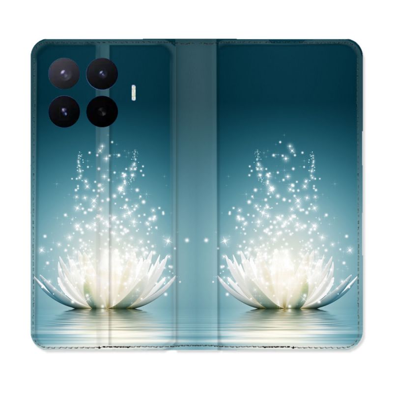 Housse Cuir Portefeuille Pour Xiaomi 17T Pro Fleur Lotus Blanc