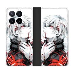 Housse Cuir Portefeuille Pour Xiaomi 17T Pro Manga Tokyo Ghoul Kaneki Blanc