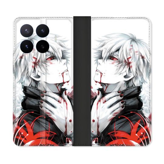 Housse Cuir Portefeuille Pour Xiaomi 17T Pro Manga Tokyo Ghoul Kaneki Blanc