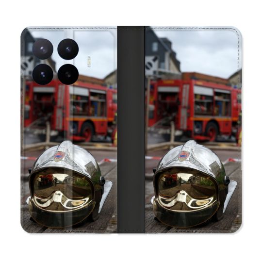 Housse Cuir Portefeuille Pour Xiaomi 17T Pro Pompier Casque Camion
