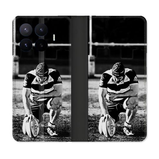 Housse Cuir Portefeuille Pour Xiaomi 17T Pro Sport Rugby Noir Blanc