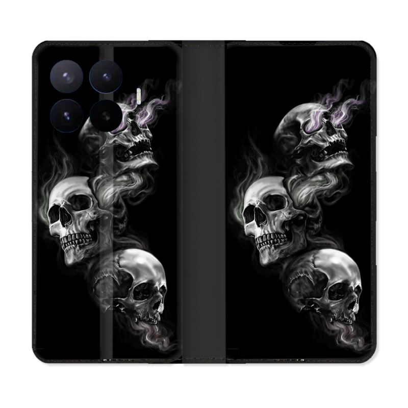 Housse Cuir Portefeuille Pour Xiaomi 17T Pro Tete de Mort Triple