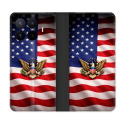 Housse Cuir Portefeuille Pour Xiaomi 17T Pro Voyage Drapeau USA Etats Unis