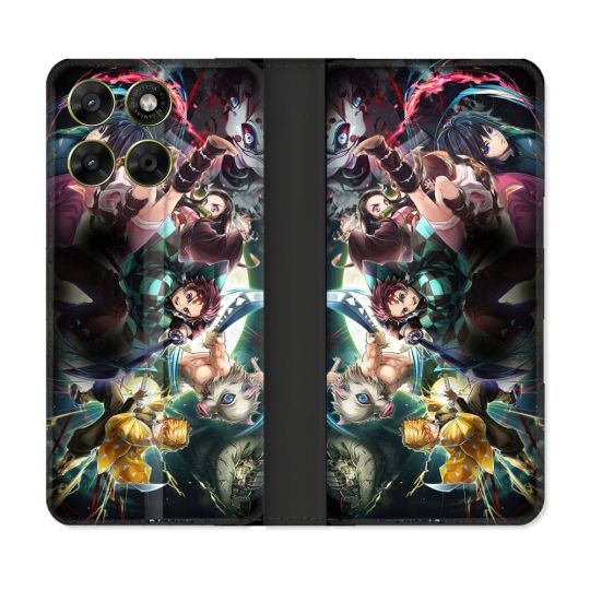 Housse Cuir Portefeuille Pour Motorola Moto G67 / G77 / G87 Manga Demon Slayer Groupe