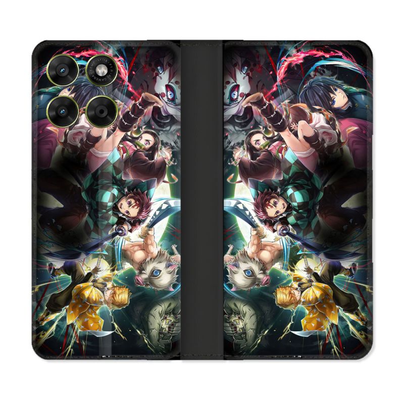 Housse Cuir Portefeuille Pour Motorola Moto G67 / G77 / G87 Manga Demon Slayer Groupe