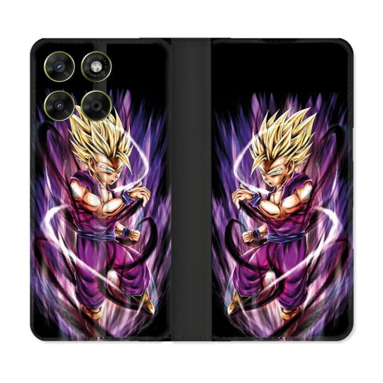 Housse Cuir Portefeuille Pour Motorola Moto G67 / G77 / G87 Manga Dragon Ball Sangohan Violet