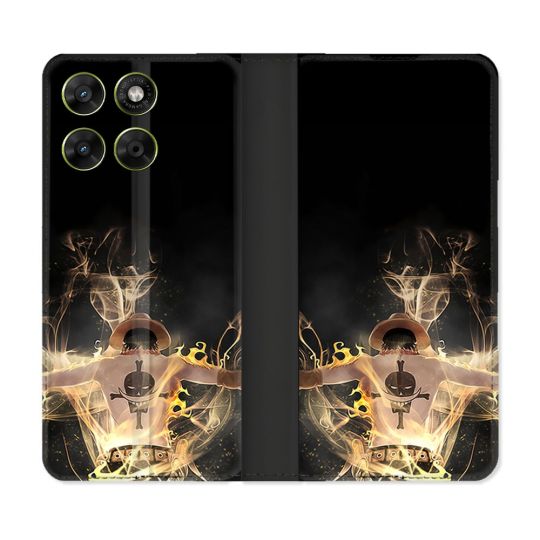 Housse Cuir Portefeuille Pour Motorola Moto G67 / G77 / G87 Manga One Piece Ace Noir